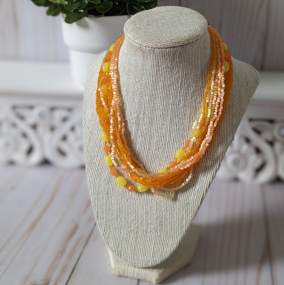 Orange Multi-Strand Beaded Necklace NWOT